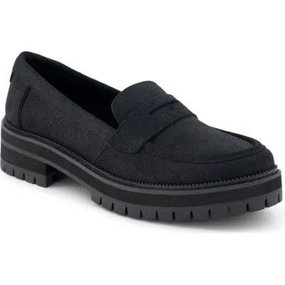 Toms Cara Platform Penny Loafer In Black Metallic Leather