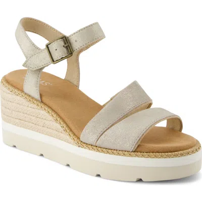 Toms Darya Platform Wedge Sandal In Champagne Metallic Suede