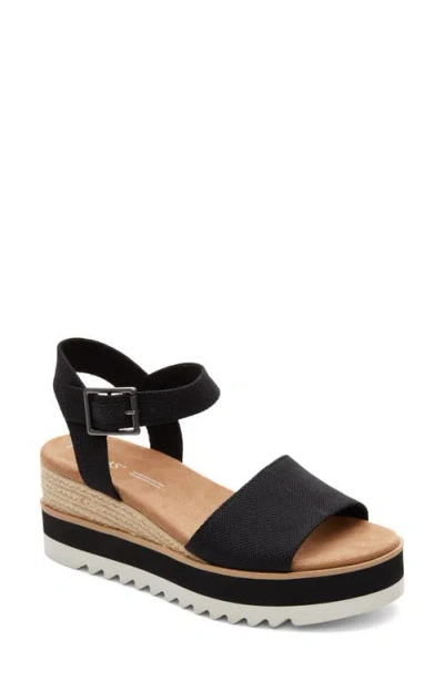 Toms Diana Platform Wedge Sandal In Black Wide Width Heavy Canvas