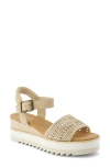 Toms Diana Platform Wedge Sandal In Champagne Metallic Leather Basket Weave