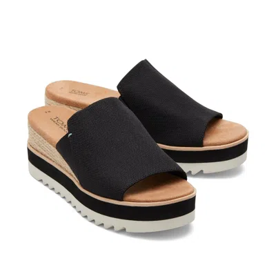 Toms Diana Sandals Women's Black Wedge Heel Slip On Espadrille Mule Gal319