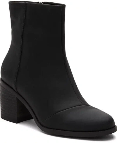 Toms Evelyn 10020228 Booties Women's 6 Black Leather Block Heeled Boots Fzp605