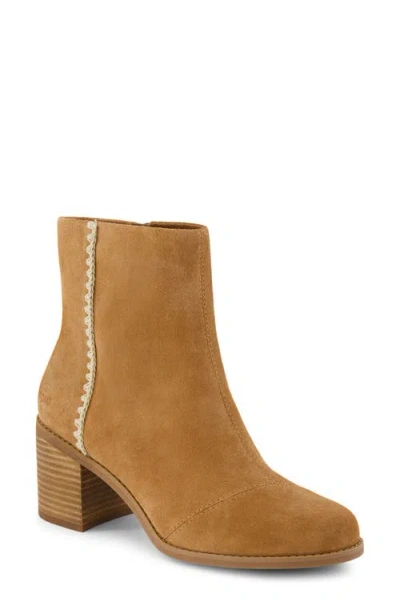 Toms Evelyn Bootie In Stitched Tan Suede