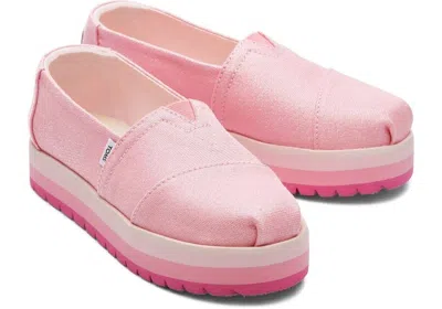 Toms Kids' Girls  Alp Platform 10019840 Pink Twill Glimmer Slip-on Shoes Jobb039