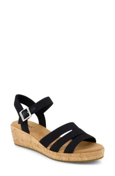 Toms Julis Ankle Strap Platform Wedge Sandal In Black