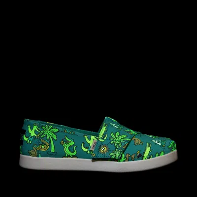 Toms Kid's Alpargata Classic Kids Shoe Aqua Glow In The Dark Miami Alligators In Animal Print