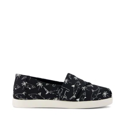 Toms Kid's Alpargata Classic Kids Shoe Shark Print In Black