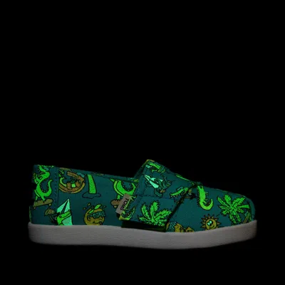 Toms Babies' Kid's Alpargata Classic Toddler Shoe Aqua Glow In The Dark Miami Alligators In Green