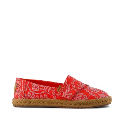 Toms Kid's Alpargata Rope 2.0 Kids Espadrille Flame Botanical Eyelet In Red