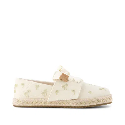 Toms Kid's Carolina Lace-up Kids Espadrille Metallic Embroidered Palm Trees In Multi