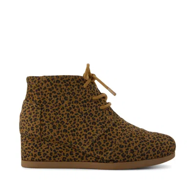 Toms Kid's Toffee Micro Leopard Desert Wedge Kids Boot In Animal Print