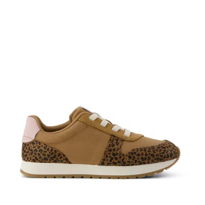 Toms Kid's Trvl Lite Retro Runner Kids Sneaker Water Repellent Toffee Leopard Vintage Twill In Brown