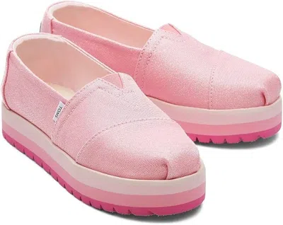Toms Kids  Alp Platform 10019784 Carnation Pink Glimmer Loafer Shoes Jobb982 In Multi