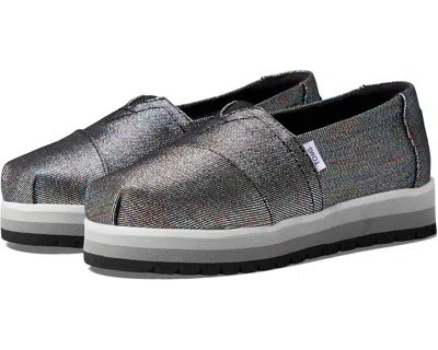 Toms Kids  Alp Platform 10020139-001 Flat 4 Black Glimmer Loafer Shoes Jobb983 In Multi