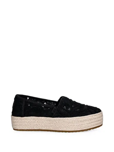 Toms Lace-embroidered Platform Espadrilles In Black