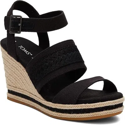 Toms Madelyn Sandal Women's Us 8 Black Suede Ankle Strap Wedge Heel Gbnc491