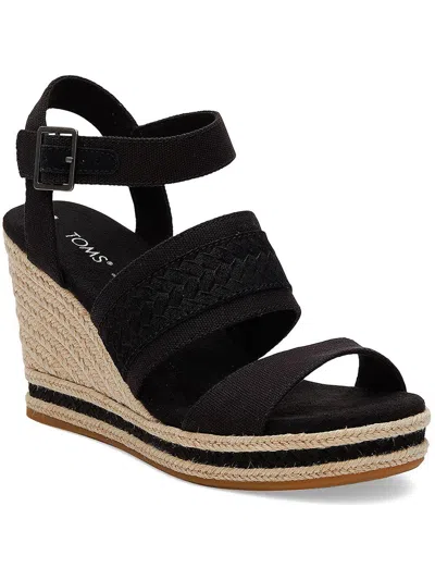 Toms Madelyn Womens Strappy Buckle Wedge Sandals In Black