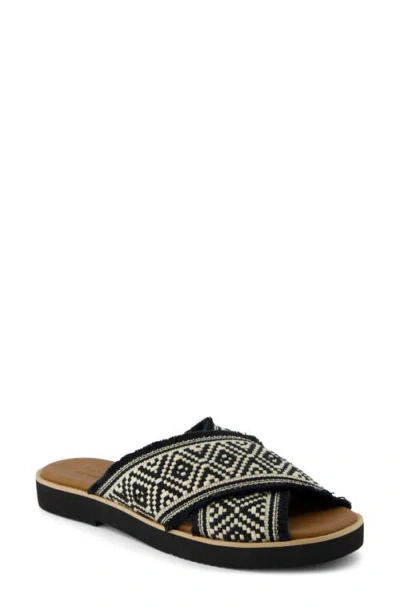 Toms Mae Crisscross Slide Sandal In Black Global Woven,fray