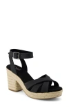 Toms Majorca Ankle Strap Platform Sandal In Black Leather