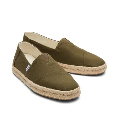 Toms Men's Alpargata Rope 2.0 Espadrille Olive Recycled Cotton Slubby Woven In Multi