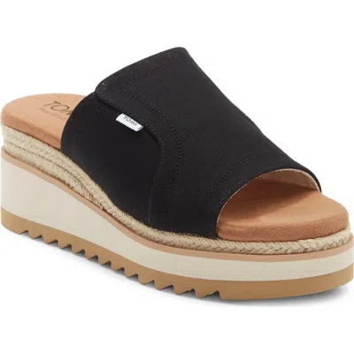 Toms Naia Platform Wedge Espadrille Slide Sandal In Black