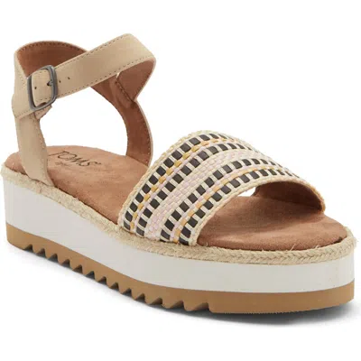 Toms Naia Platform Wedge Espadrille Slide Sandal In Wood Ash Woven Stripe/nubuck