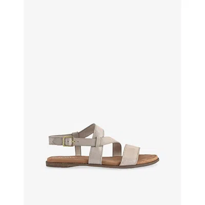 Toms Oms Womens Champagne Shimmer Suede Mar Leather Sandals Eur 41 / 8 Uk In Neutral