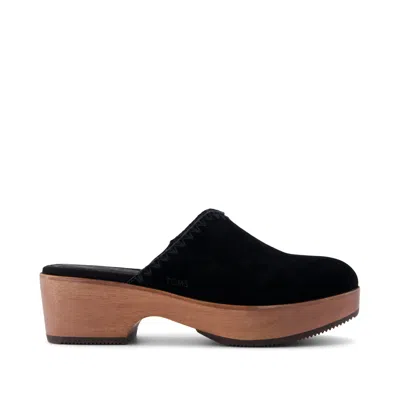 Toms Shoes Addison Black Suede Deco Stitch Clog Heel