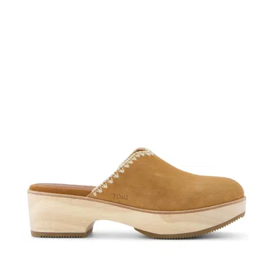 Toms Shoes Addison Brown Suede Deco Stitch Clog Heel