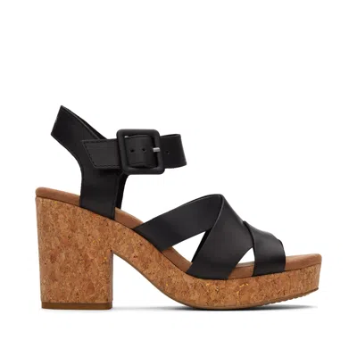 Toms Shoes Ava Black Leather Platform Sandal In Multi