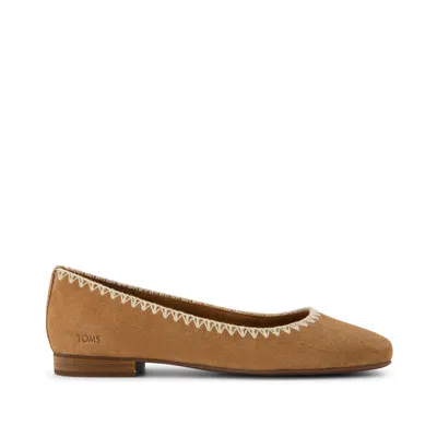 Toms Shoes Briella Brown Deco Stitch Suede Flat