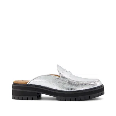 Toms Shoes Cara Mule Silver Crinkle Metallic Leather Loafer