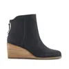 Toms Shoes Casey Black Leather Wedge Boot In Black