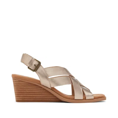 Toms Shoes Gracie Gold Leather Wedge Sandal In Multi