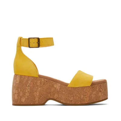 Toms Shoes Laila Yellow Suede Platform Cork Sandal In Multi