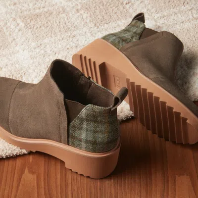 Toms Shoes Maude Olive Suede Cozy Plaid Boot