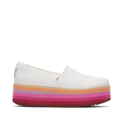 Toms Shoes White Canvas Alpargata Platform Espadrille In Multi