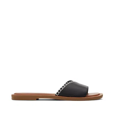 Toms Shoes Womens Shea Black Leather Slide Sandal
