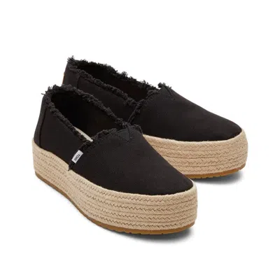 TOMS VALENCIA 10019795BLACK CANVAS SLIP ON PLATFORM ESPADRILLE UWU346
