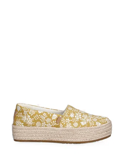 Toms Valencia Floral-print Platform Espadrilles In Yellow