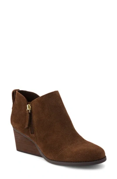 Toms Wedge Leather Bootie In Dark Brown