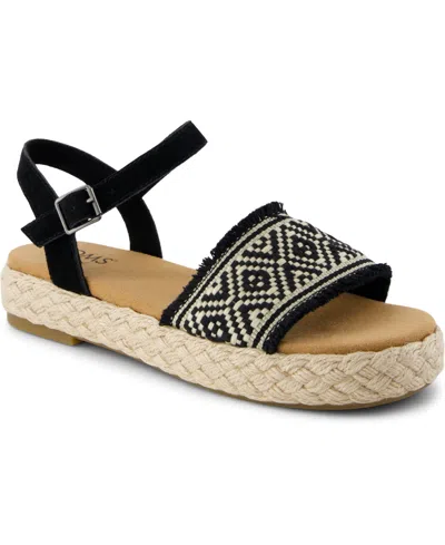 Toms Women's Abby Open Toe Flat Sandals In Black Diamond Global Straps,suede,fray