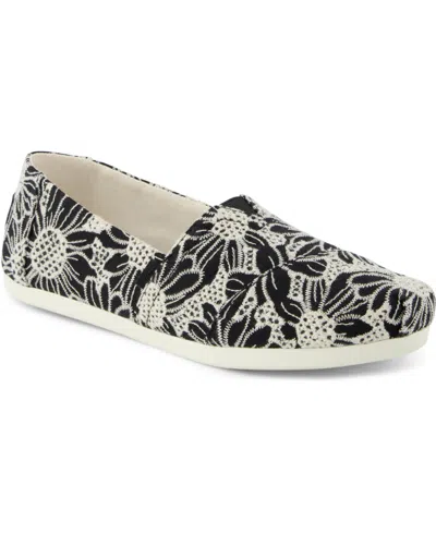 Toms Women's Alpargata Classic Espadrille Almond Toe Flats In Black,natural Oversized Floral Eyelet