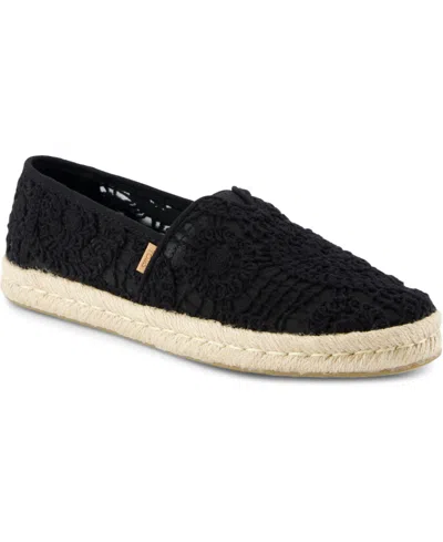 Toms Women's Alpargata Rope 2.0 Espadrille Slip On Flats In Black Crochet Lace