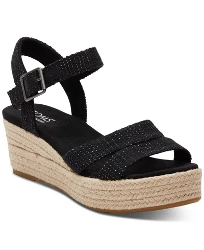 Toms Audrey Ankle Strap Espadrille Platform Wedge Sandal In Black Metallic Linen Stripe