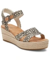 Toms Audrey Ankle Strap Espadrille Platform Wedge Sandal In Fog Flocked Mini Cheetah Canvas