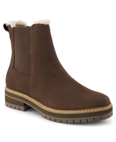 Toms Women's Bennet Almond Toe Booties In Water Resistant Chocolate Brown Nubuck L