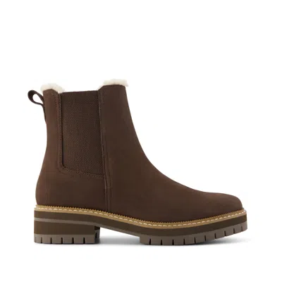 Toms Women's Bennet Boot Water Resistant Chocolate Nubuck Leather W/ Faux Fur In Transparent