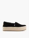 Toms Womens Black Valencia Frayed-trim Woven Platform Espadrilles In Black
