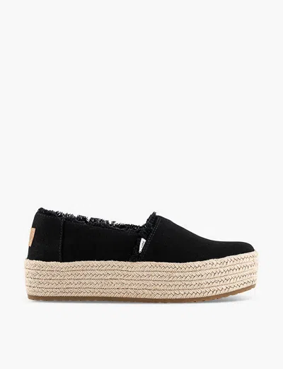 Toms Womens Black Valencia Frayed-trim Woven Platform Espadrilles